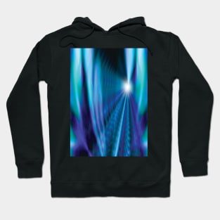 blue turquoise tunnel of rails and light rays merging Hoodie